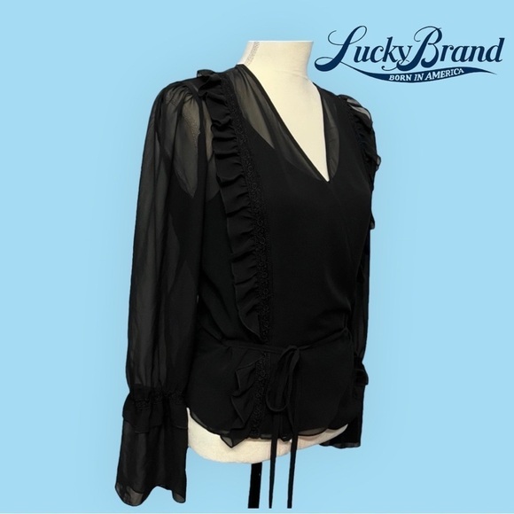 Lucky Brand Tops - 🍀LUCKY BRAND🍀 (EUC) VINTAGE BLACK SHEER WRAP AROUND TOP SIZE LARGE